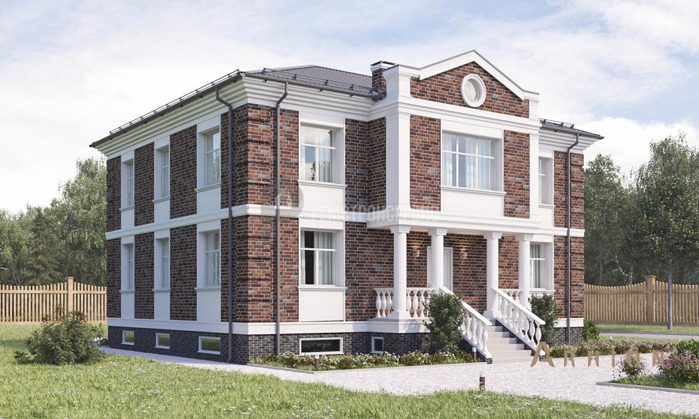 3. Проект двухэтажного дома в современном классическом стиле с четырехскатной, t-84-01, площадью - 401 кв c цокольным этажом, гаражом